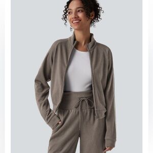 Halara Ribbed Stand Collar Long Sleeve Zipper  Casual Jacket with Pockets Size M